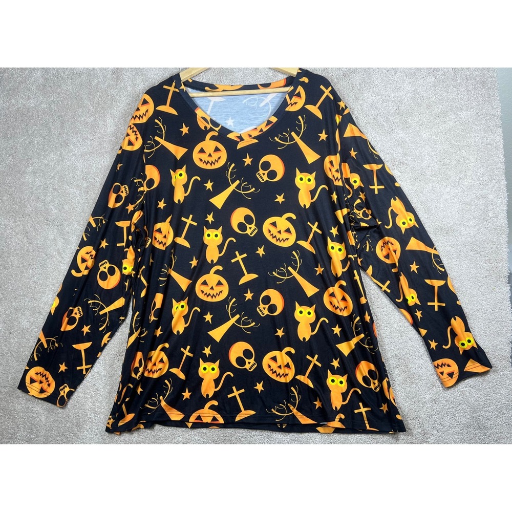 Halloween Tunic Top 3XL Plus Size Pumpkins Cats Skulls Long Sleeve